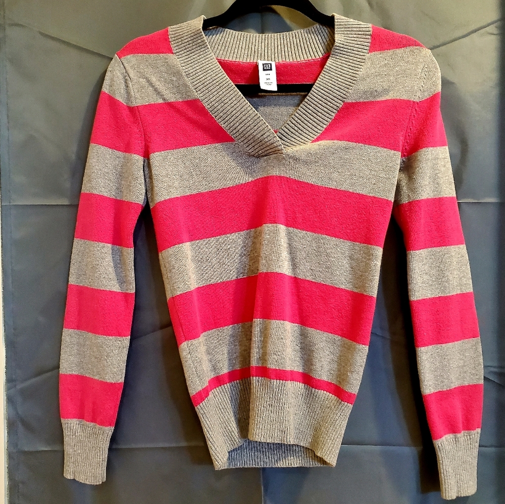 GAP Pink + Gray Stripped Sweater